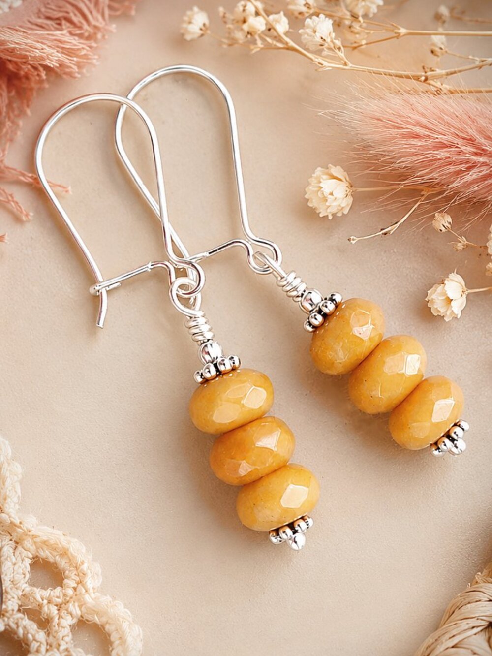 Yellow Honey Calcite Earrings Sterling Silver Dangle Gemstone Artisan Handmade